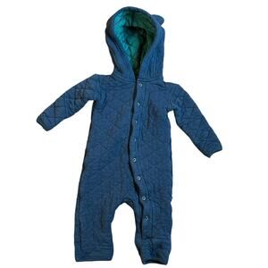 Kickee Pants Blue Quilted Hoodie Coverall Infant Size 3-6 Months Bamboo Bunting